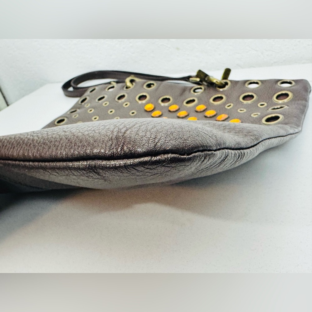 Hobo Brown Leather Shoulder Bag Embellished Citrine Yellow Gem Stones Clean EUC - Picture 7 of 11